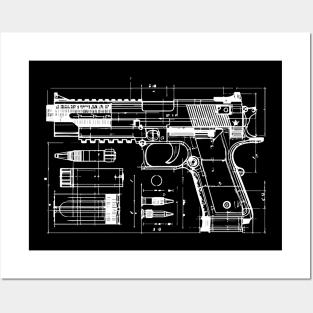 gun blueprint Posters and Art